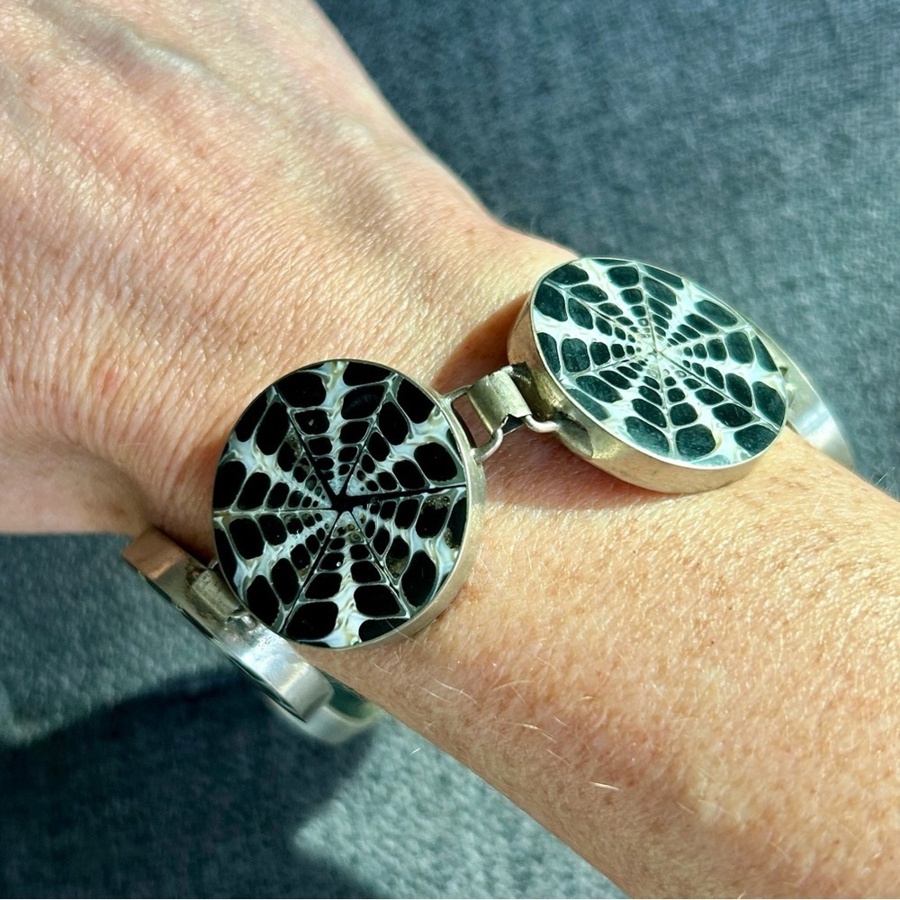 Vintage, 925 SS Spider Shell, Adjustable Barbell Loop Bracelet, 9 in
